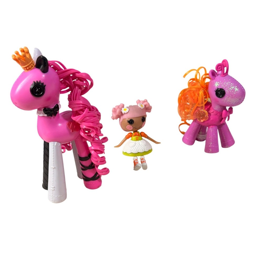 Lalaloopsy Mini Doll and 2 Pony Figures Lot Pink Purple Glitter MGA Toys